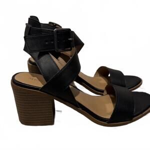 Merona Black Leather Block Heel Sandals